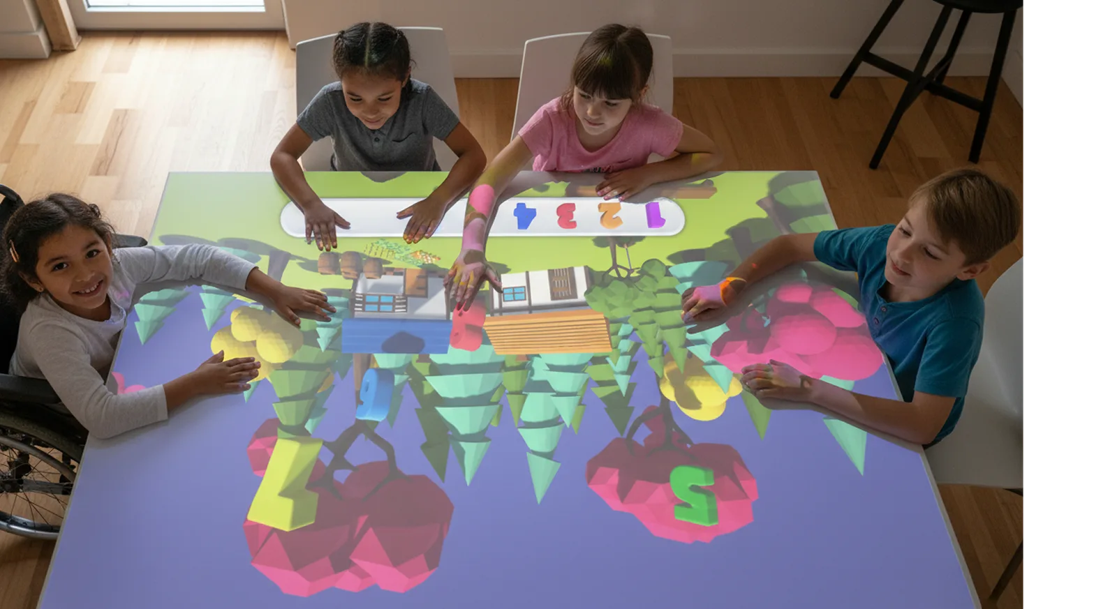Projekcja interaktywna FlySky w trybie stolika edukacyjnego