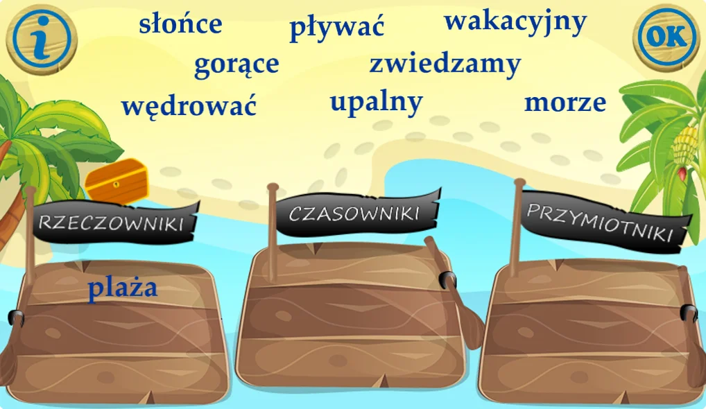 Edukacja polonistyczna - ćwiczenie: rzeczownik, czasownik, przymiotnik