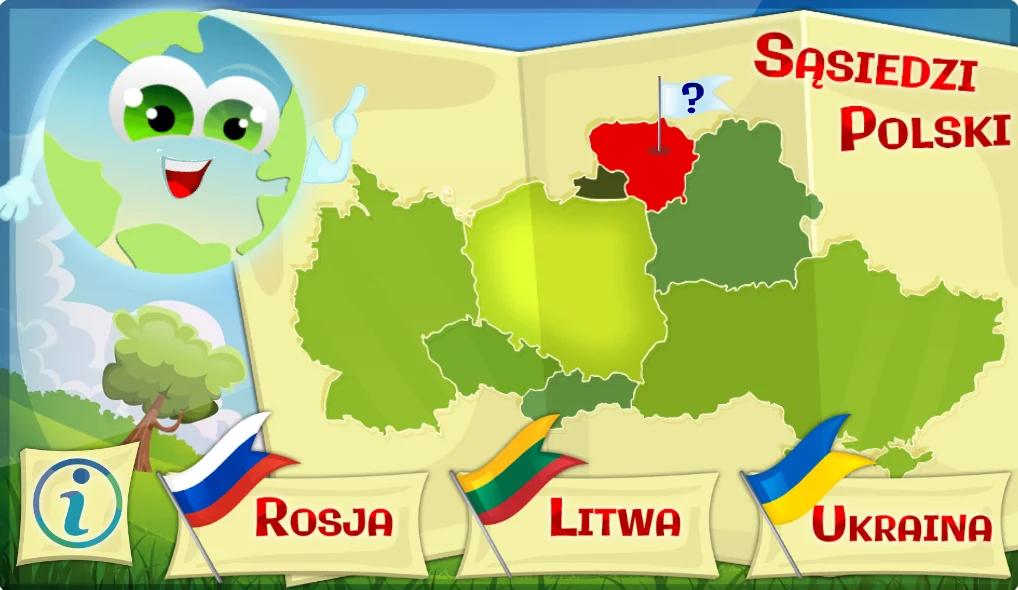 Edukacja wczesnoszkolna - quiz sąsiadów Polski, zrzut ekranu