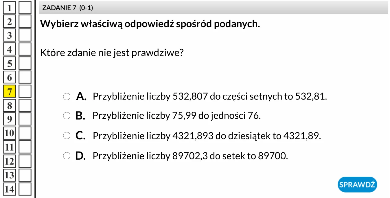 Egzamin ósmoklasisty Matematyka - zadanie o przybliżeniu liczby