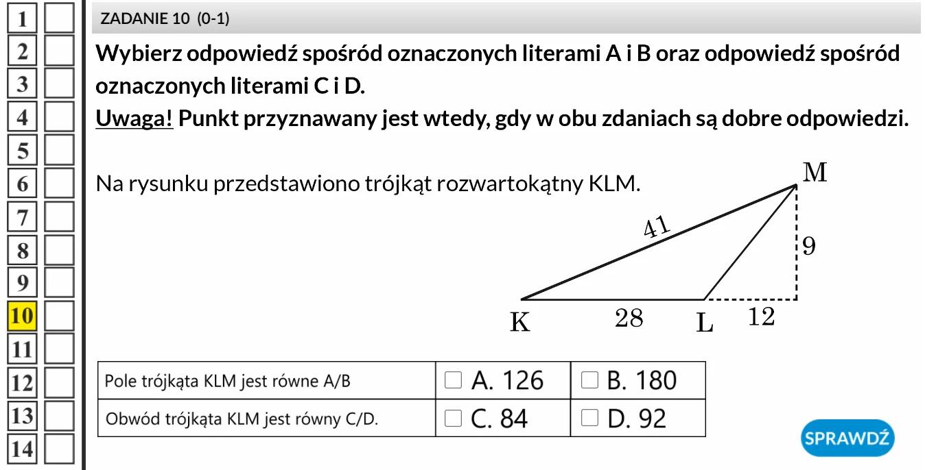 Egzamin ósmoklasisty Matematyka - zadanie o polu trójkąta
