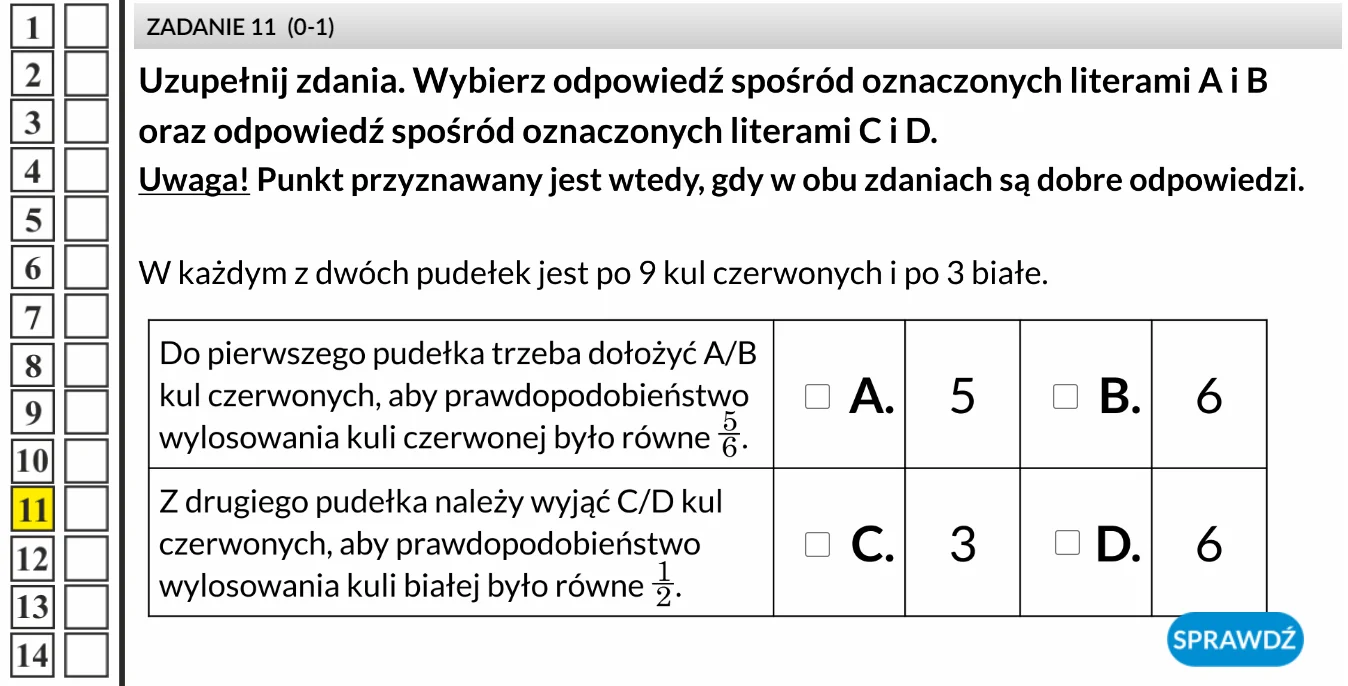 Egzamin ósmoklasisty Matematyka - zadanie o prawdopodobieństwie