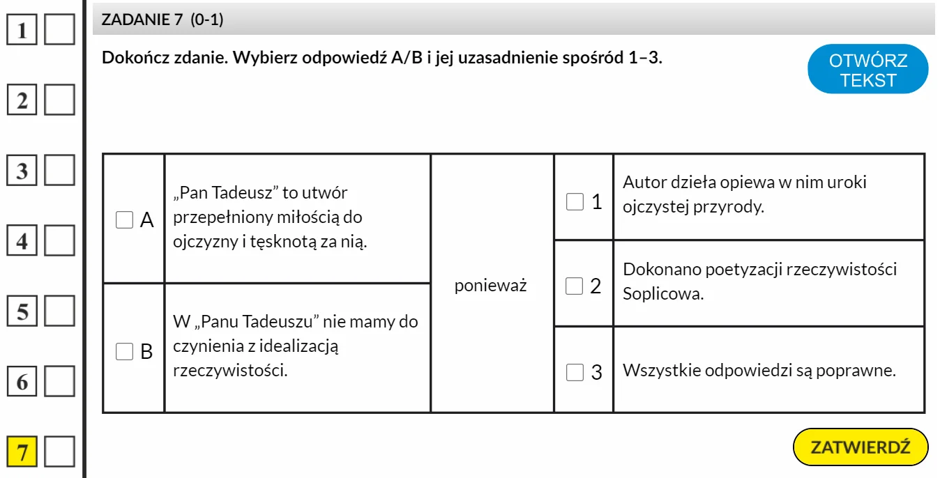 Egzamin ósmoklasisty - ćwiczenie z lektury Pan Tadeusz