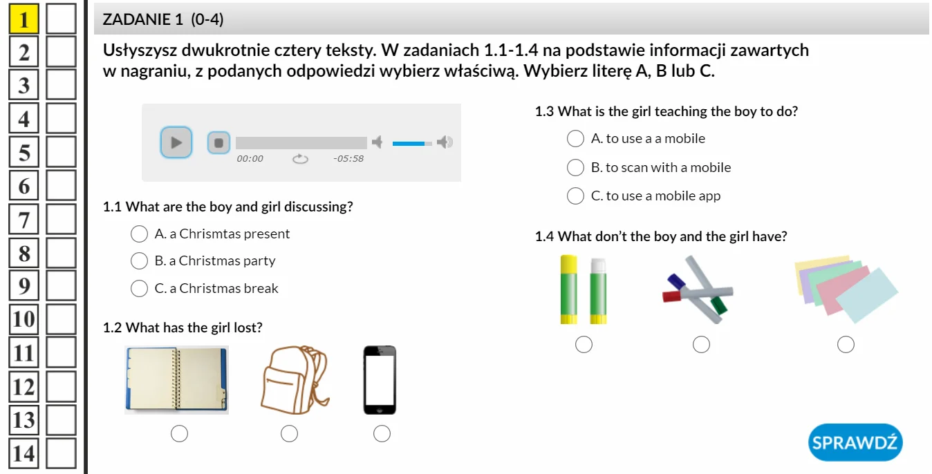 Egzamin ósmoklasisty - angielski posłuchaj i wybierz odpowiedź