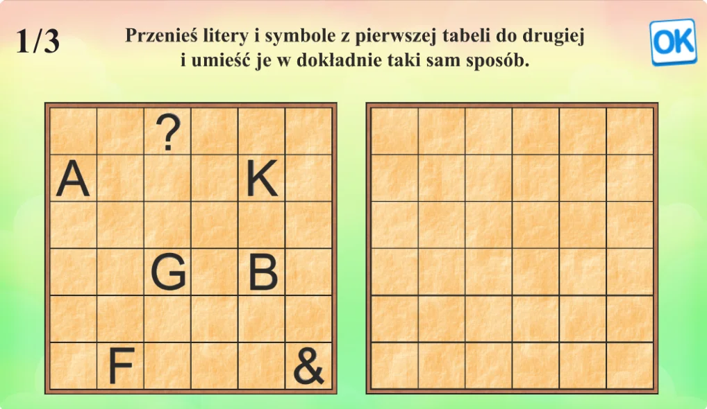 Ćwiczenia na koncentrację - układanie symboli według wzoru