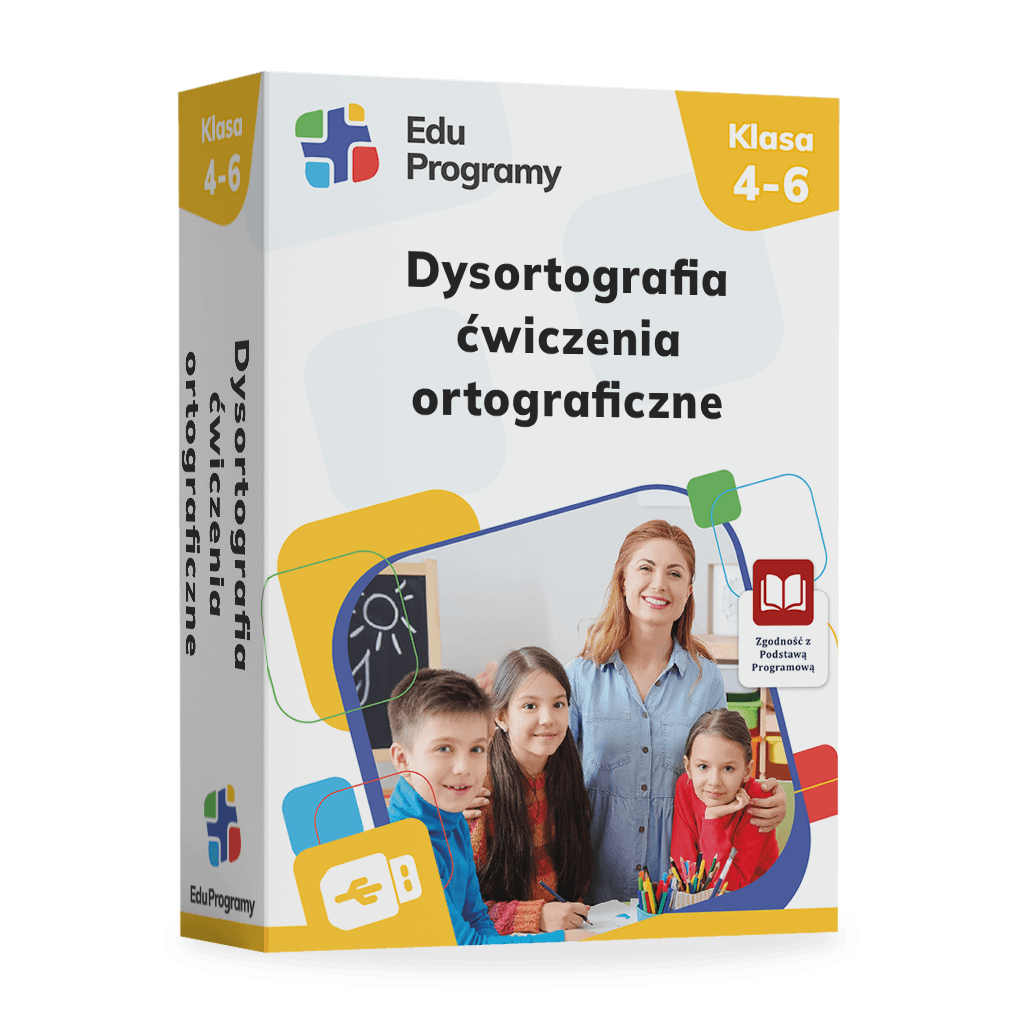 Dysortografia, ćwiczenia ortograficzne klasa 4-6 - pudełko programu EduProgramy