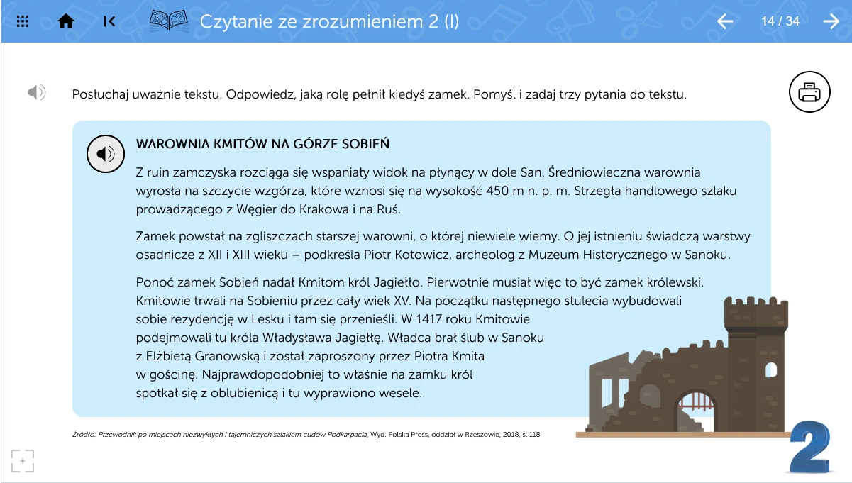 mTalent Czytanie ze zrozumieniem - zrzut zadania interaktywnego