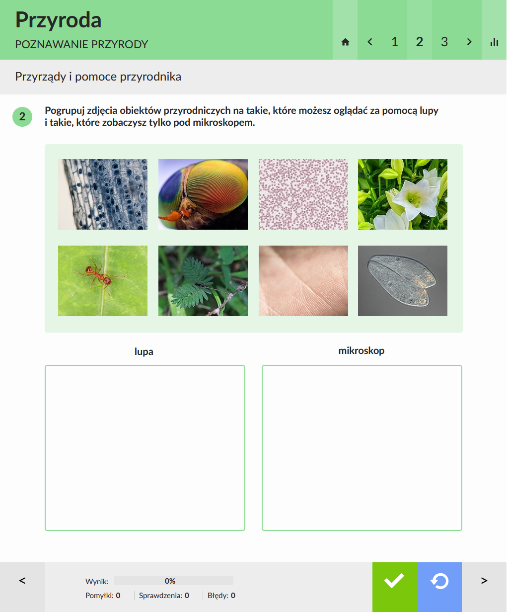 eduPaka Przyroda klasa 4 - ćwiczenie: przyrządy przyrodnika, lupa i mikroskop