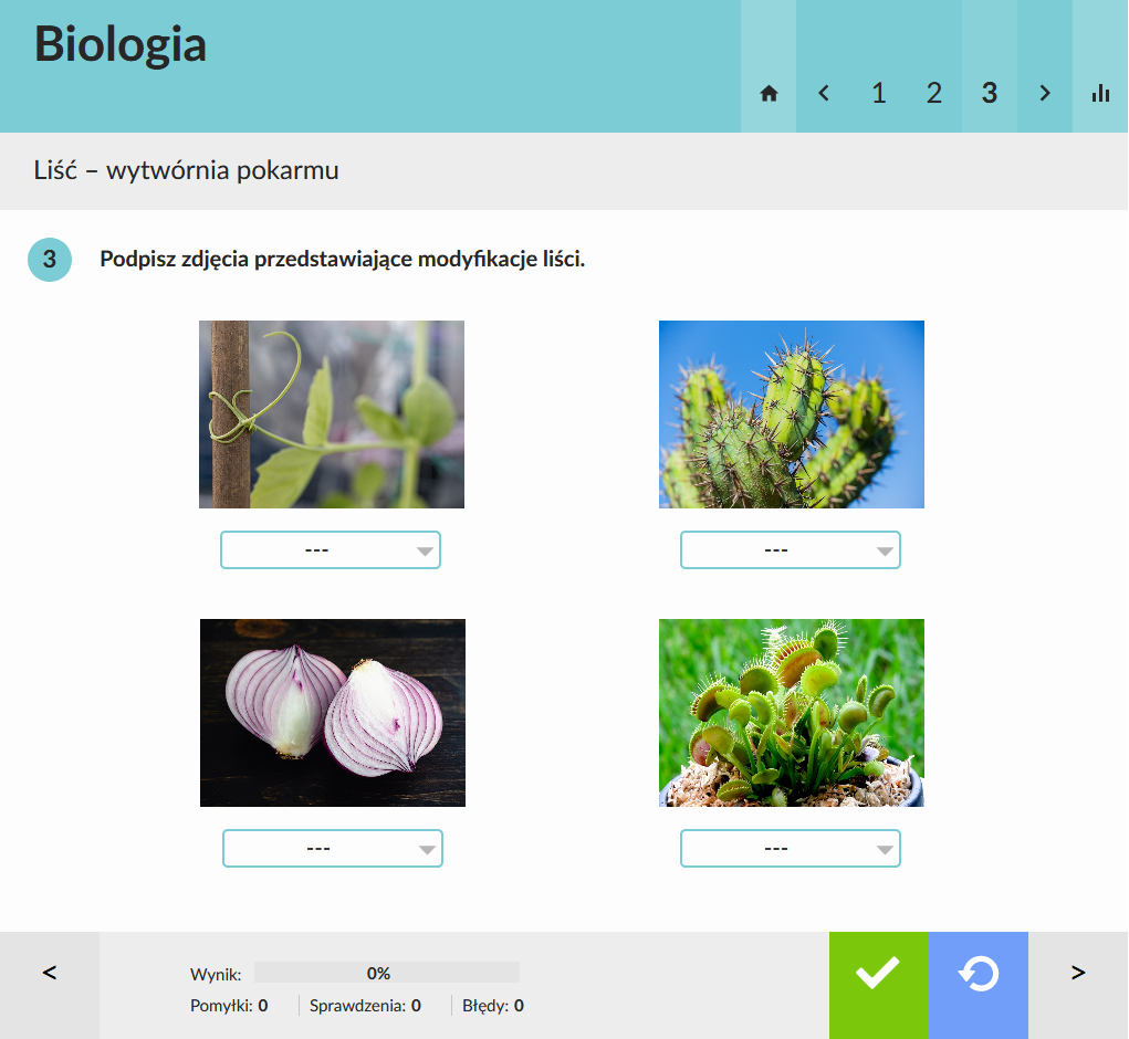 eduPaka Biologia - ćwiczenie o modyfikacjach liści