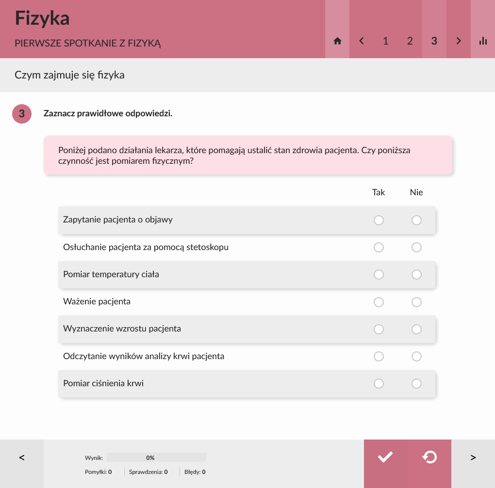eduPaka Fizyka klasy 7-8 - zrzut ekranu kolejnego ćwiczenia