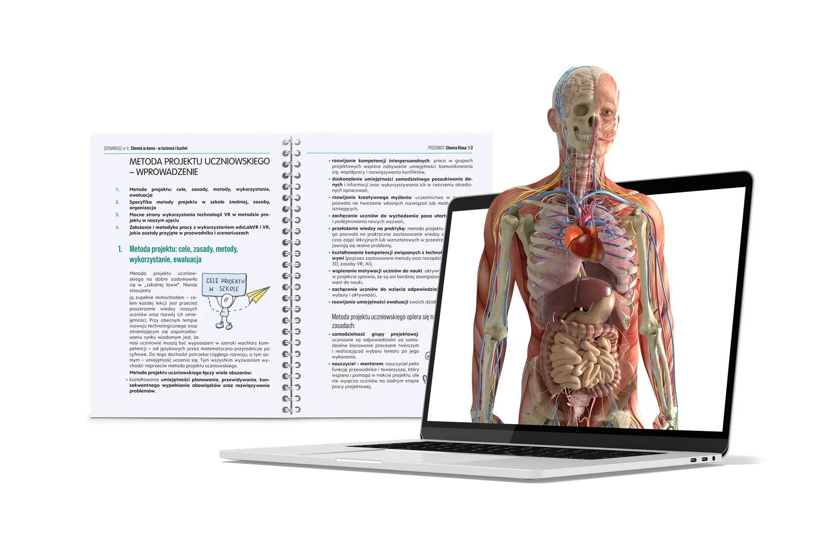 eduLabVR - poradnik metody projektu i model 3D na laptopie