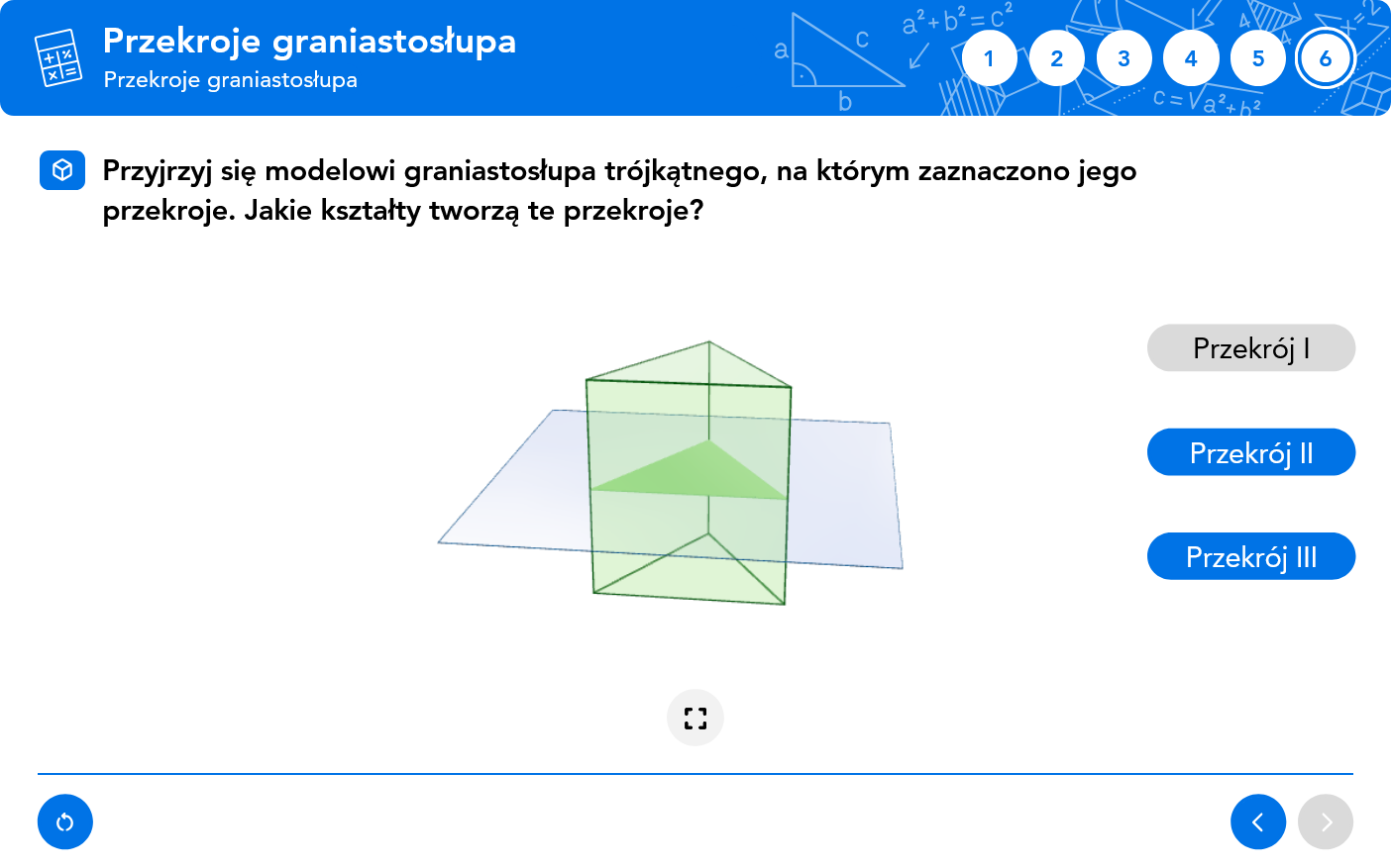 Ekran interaktywny programu - stereometria i dynamiczne przekroje sześcianu