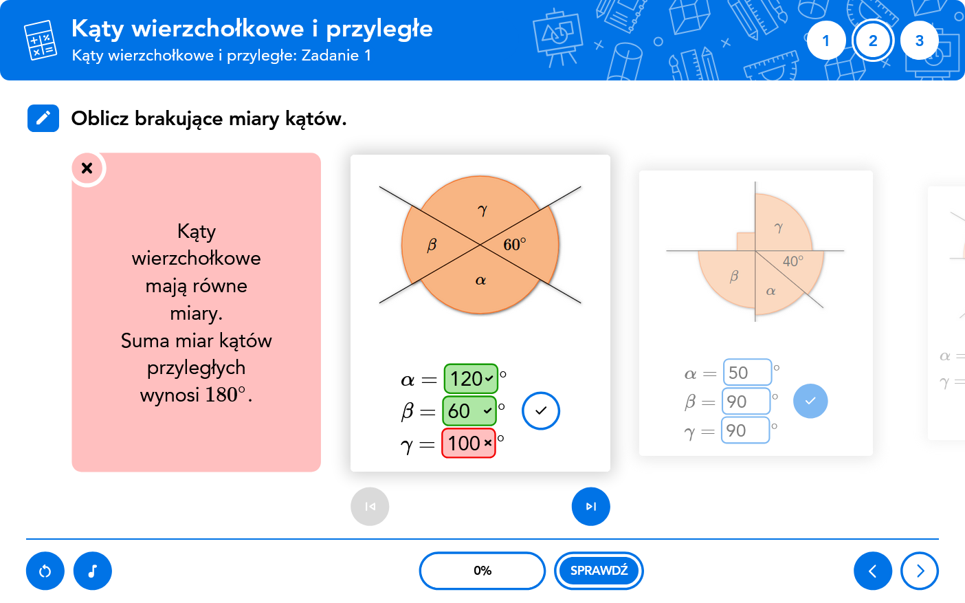 Matematyka. Teoria i Praktyka kl. 4-6 - ćwiczenie kątów wierzchołkowych i przyległych
