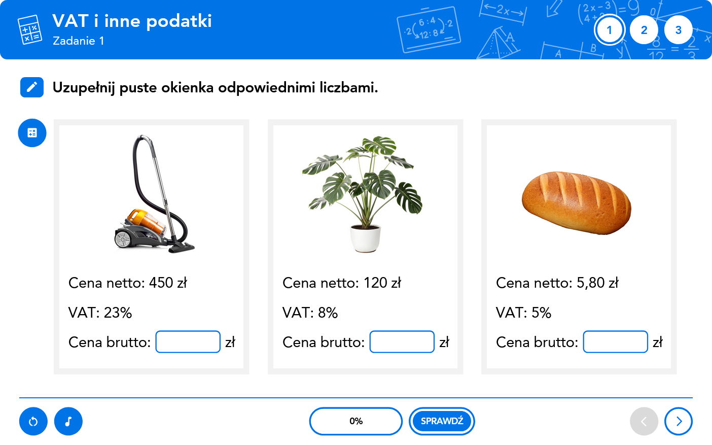 Matematyka. Teoria i praktyka kl. 7-8 - ekran modułu finansowego VAT i podatki