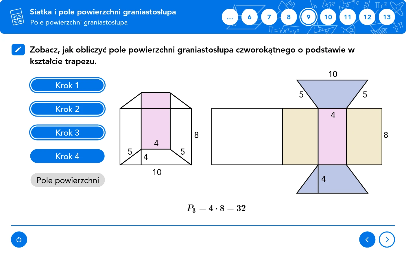 Matematyka. Teoria i Praktyka kl. 7-8 - siatki i pole graniastosłupa
