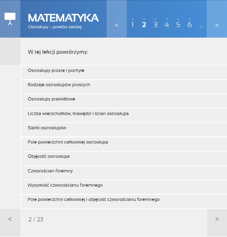 MPP Matematyka - spis lekcji Ostrosłupy, Powtórz wiedzę