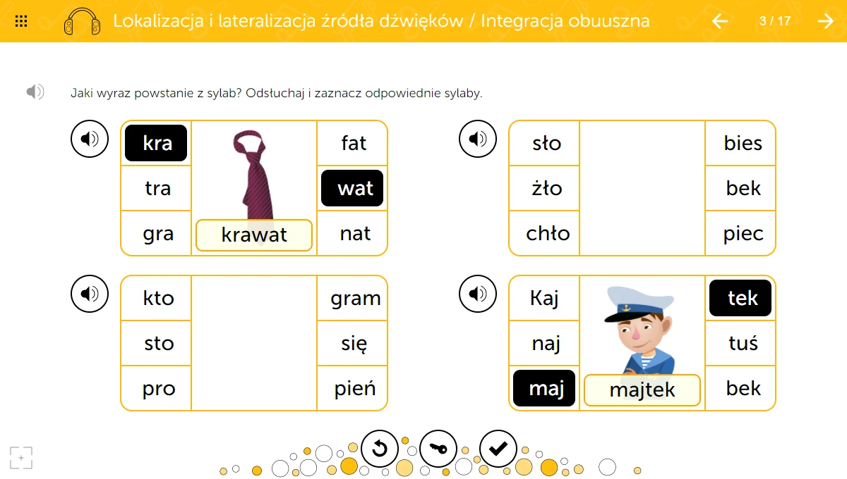 Ekran mTalent Percepcja słuchowa 2 - lokalizacja i lateralizacja źródła dźwięków