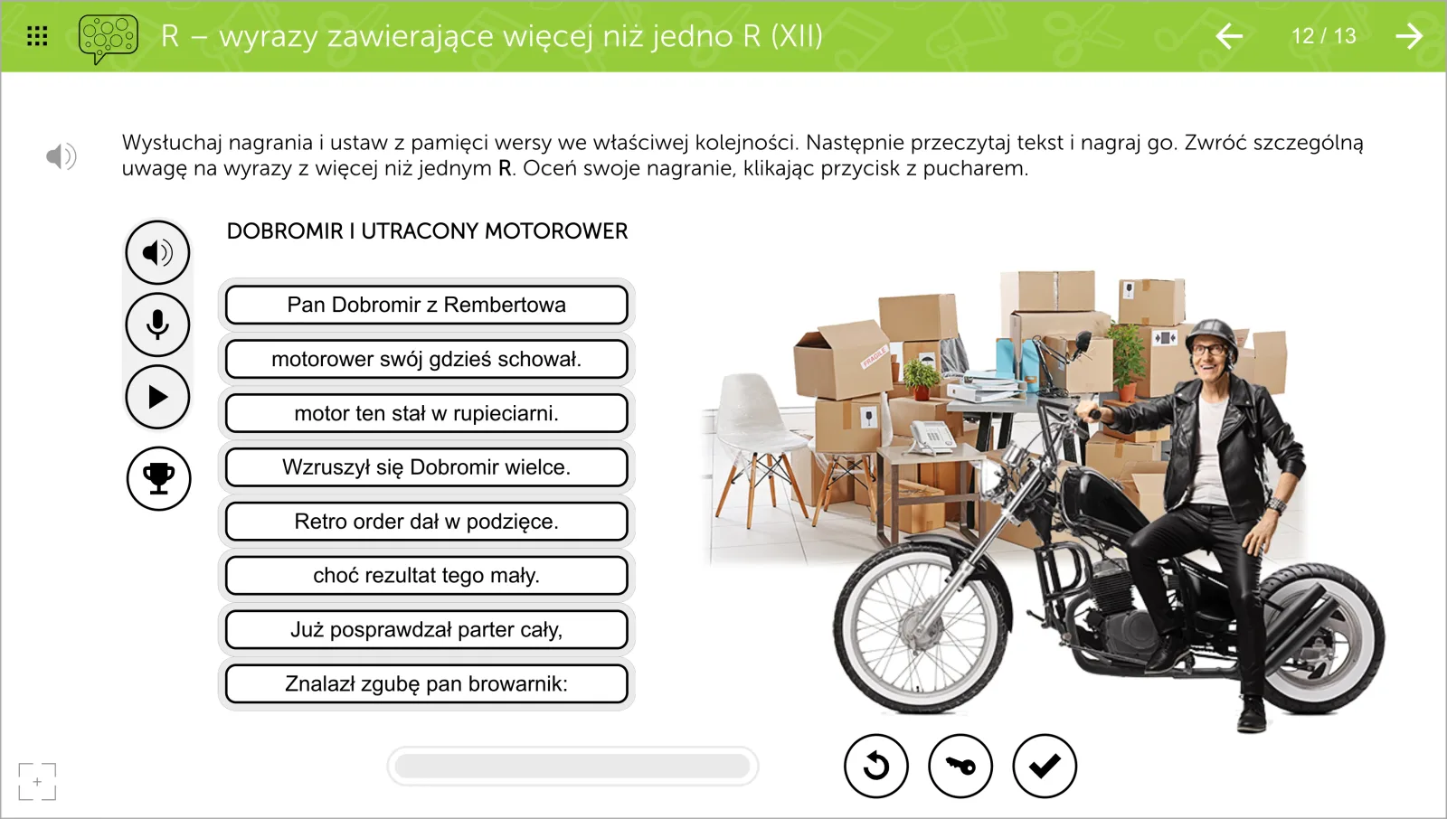 mTalent Zajęcia Logopedyczne dla młodzieży i dorosłych - przykładowy ekran ćwiczenia