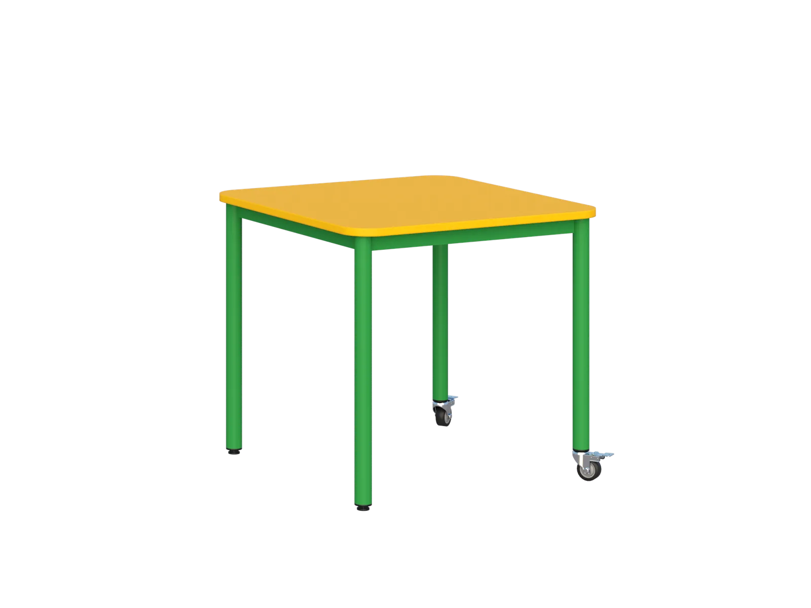 Stolik mobilny szkolno-przedszkolny 700 × 700 mm - blat żółty, stelaż zielony