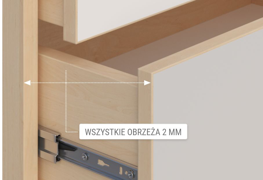 Obrzeże 2 mm na krawędzi płyty mebla kolekcji Ultra