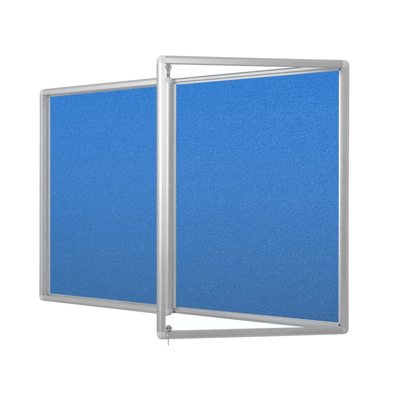 Gablota ogłoszeniowa GOG 140x100 cm - wariant tekstylny niebieski z otwartym lewym skrzydłem