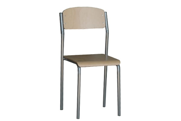 Krzesło szkolne Leon O - widok od frontu, siedzisko buk lakierowany, stelaż aluminium