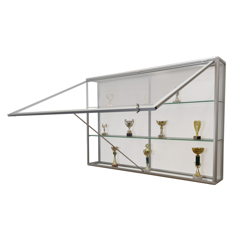 Gablota na puchary GP-S 180x120x25cm przeszklona - profil aluminiowy i uniesione skrzydło