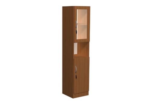 Witryna z szafką Mazur 13 - 1850 × 400 × 400 mm, 2 półki oszklone, 1 półka otwarta, dół szafka z zamkiem