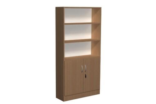 Regał biblioteczny proste półki i szafka D - 1800 × 900 × 290 mm, 3 otwarte półki, szafka z zamkiem