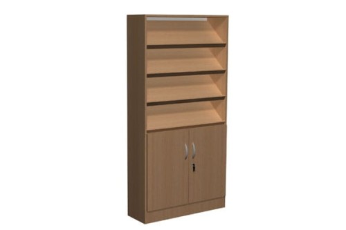 Regał biblioteczny skośne półki i szafka B - 1800 × 900 × 290 mm, 4 półki skośne, szafka z zamkiem