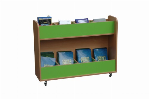 Biblioteczka mobilna z przegrodami Primo 225 - 798 × 1045 × 290 mm, 2 półki kaskadowe, kółka z hamulcem