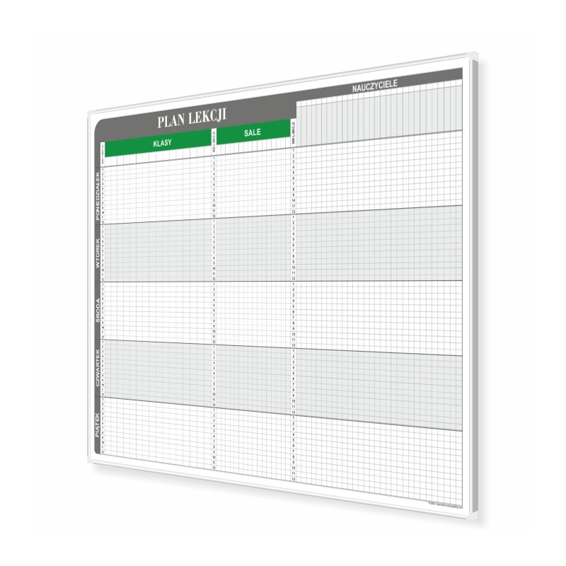 Plan lekcji T3 dla 12 klas, 12 sal i 20 nauczycieli 100x92cm, suchościeralny magnetyczny - widok produktu