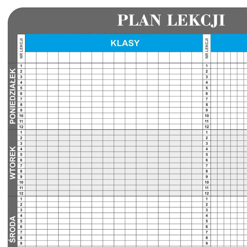 Plan lekcji 95x92cm - zbliżenie siatki lekcji, klas i nauczycieli