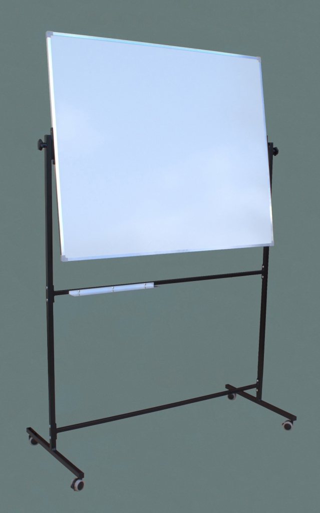 Tablica obrotowa biała 120 × 100 cm na stojaku jezdnym - widok od frontu