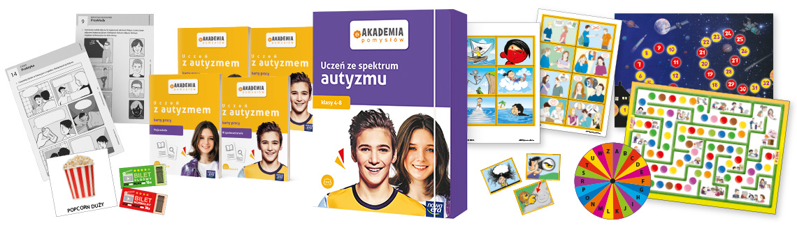 Akademia pomysłów. Uczeń ze spektrum autyzmu. Klasy 4-8 - zestaw zeszytów i pomocy dydaktycznych