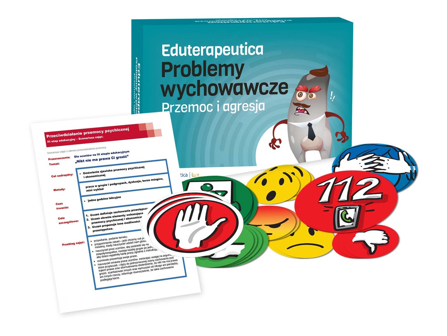 Eduterapeutica Lux Przemoc i agresja - widok pudełka i zestawu