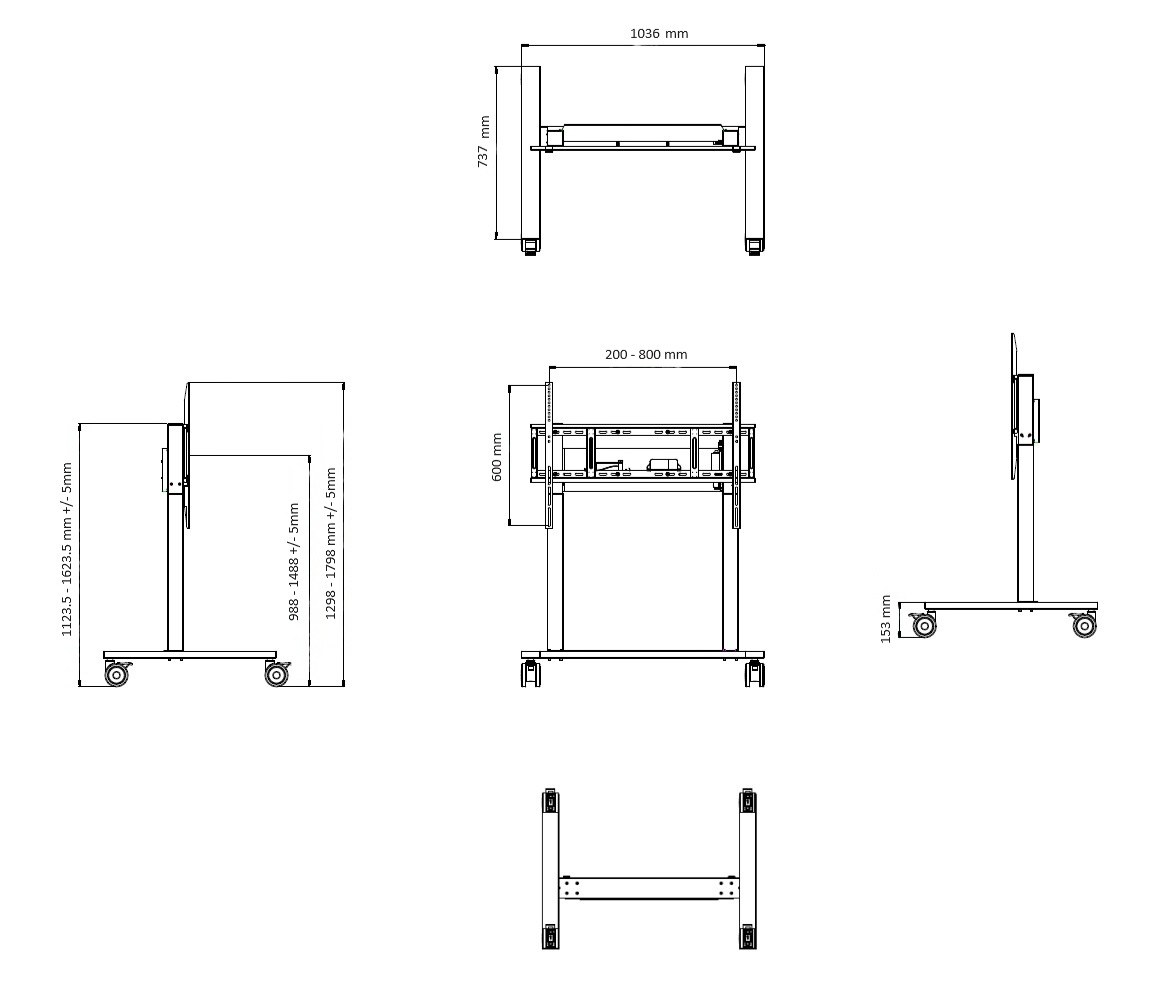 Statyw Avtek TouchScreen Electric Stand V3 - rysunek wymiarów
