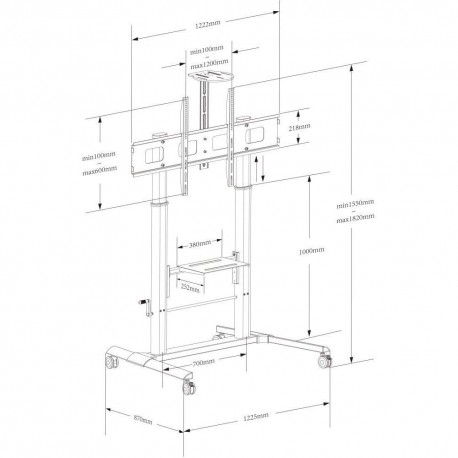 Stojak mobilny 52"-110", 120kg z półką - Regulacja wysokości korbką AKTCAVT00810