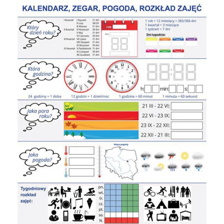 Nakładka suchościeralna magnetyczna KALENDARZ ZEGAR + karty pracy - zdjęcie 3