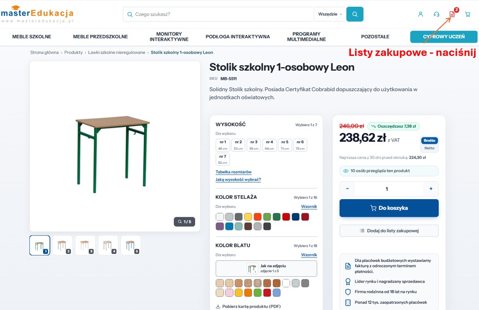 Ikona list zakupowych w nagłówku sklepu